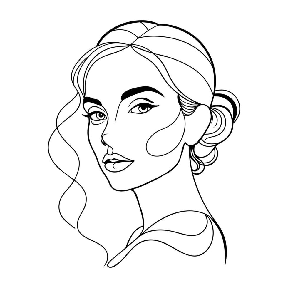 belleza niña cara línea Arte dibujo vector