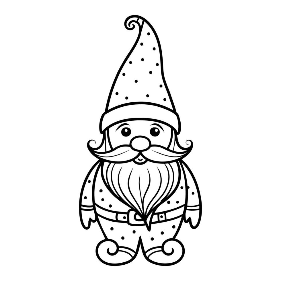 Christmas gnome Continuous line art on white background. vector