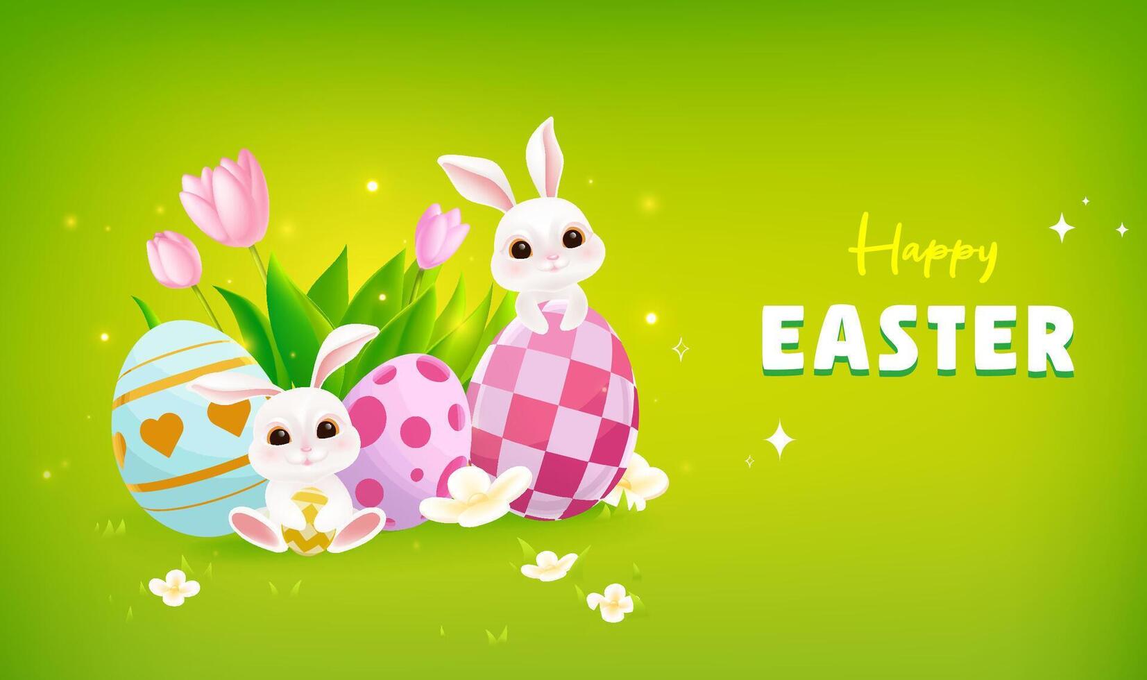 Vector hand painted Easter celebration banner horizontal template