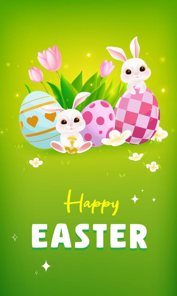 Vector hand painted Easter celebration vertical poster template