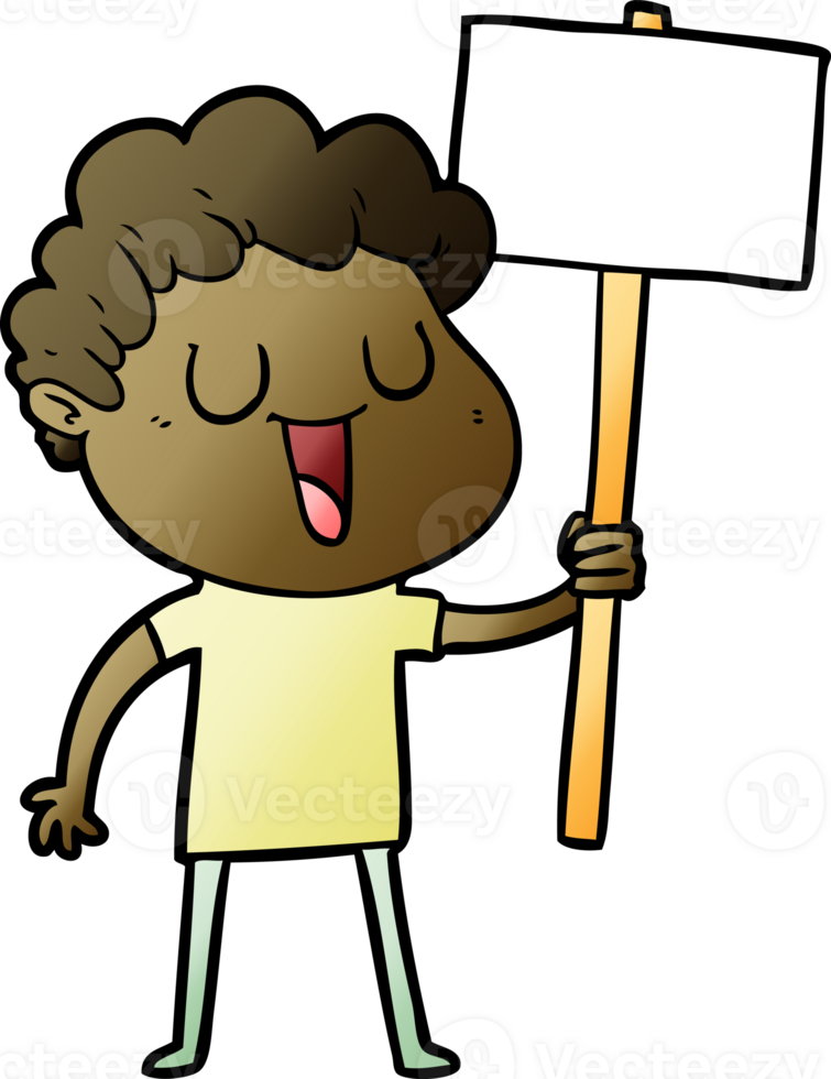 laughing cartoon man with black signpost png