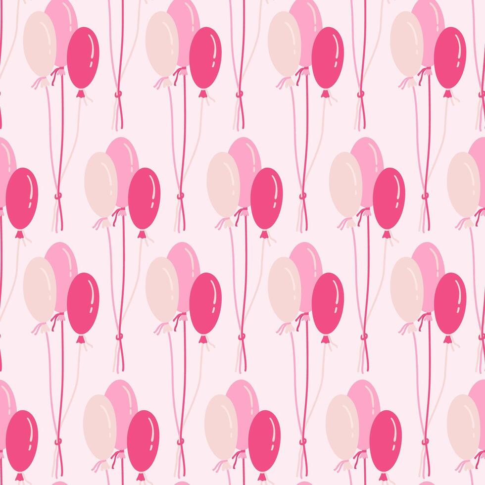 Seamless pattern with balloons. Hand drawn flat vector illustration on pink background. Great for celebration, party and birthday themes.