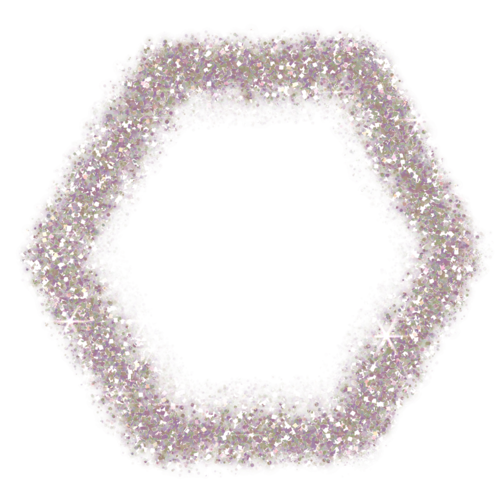 White glitter hexagon frame. White sparkle.Hexagon frame on transparent background. png