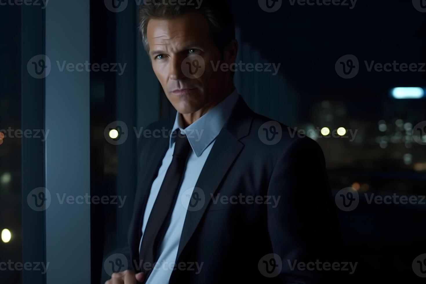 AI generated Successful Businessman in the night city. Neural network AI generated photo