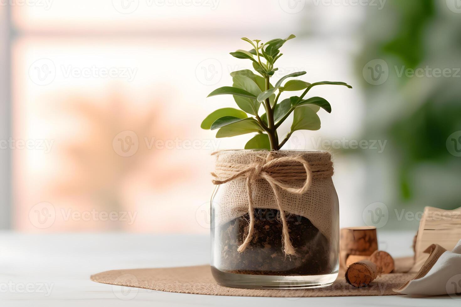 ai generado creciente planta en un vaso frasco. neural red ai generado foto