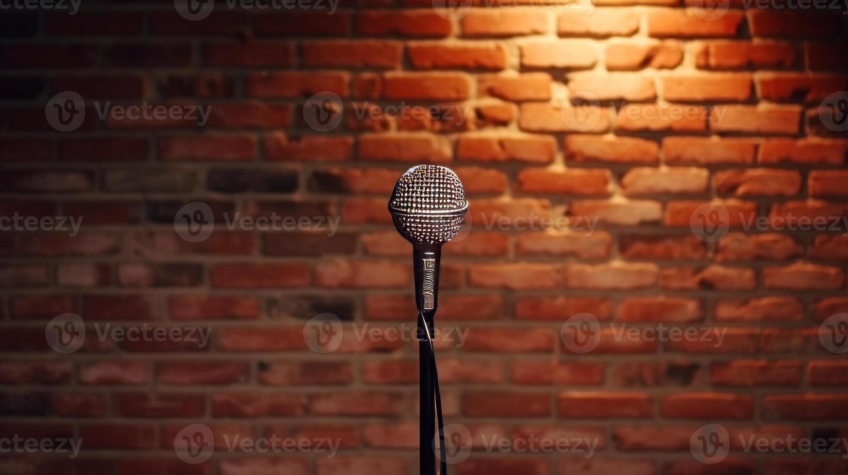 AI generated Pop microphone on the background of a brick wall. Neural network AI generated photo