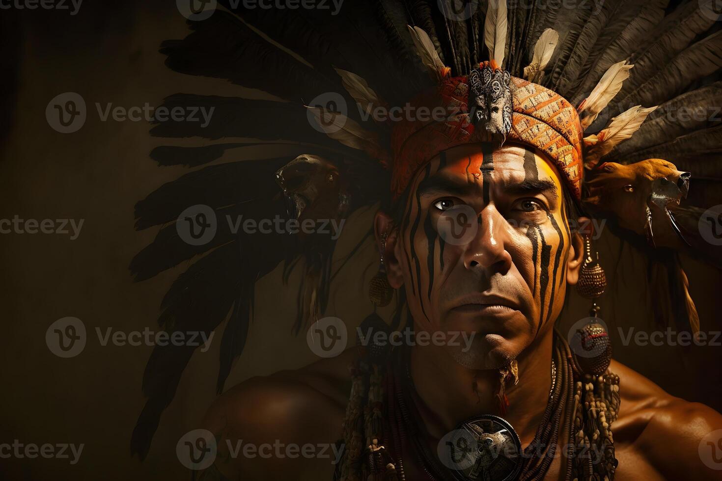 AI generated native Americans. portrait of Americans Indian man. Neural network AI generated photo