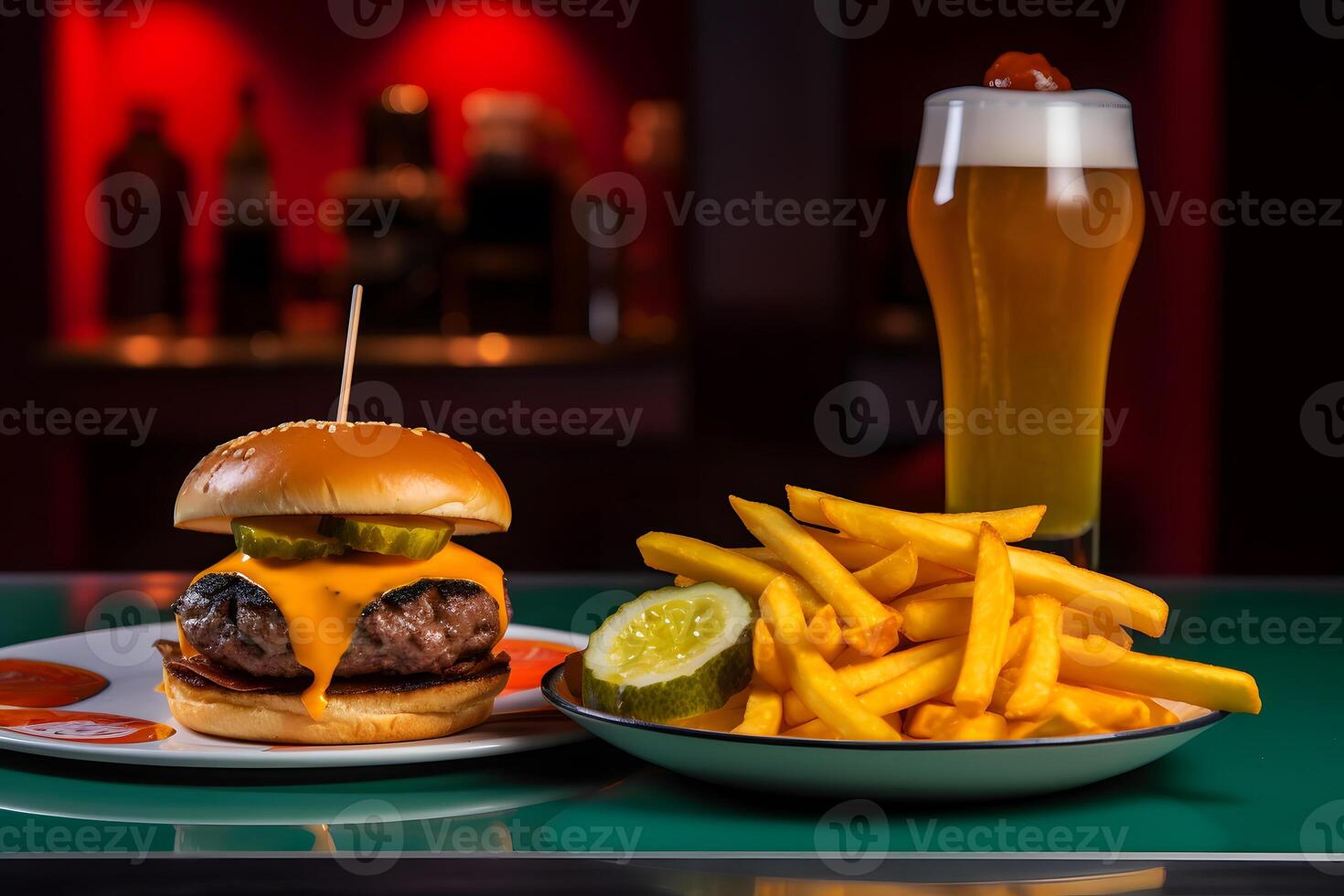 AI generated Fast food burger and fries. Neural network AI generated photo