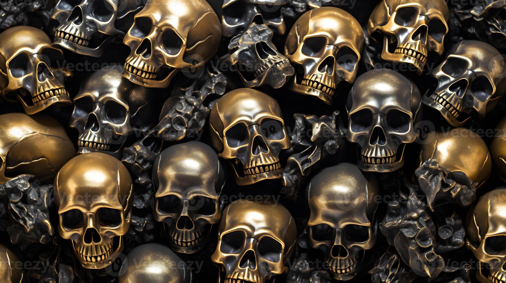 AI generated Background of many metal skulls. Neural network AI generated photo