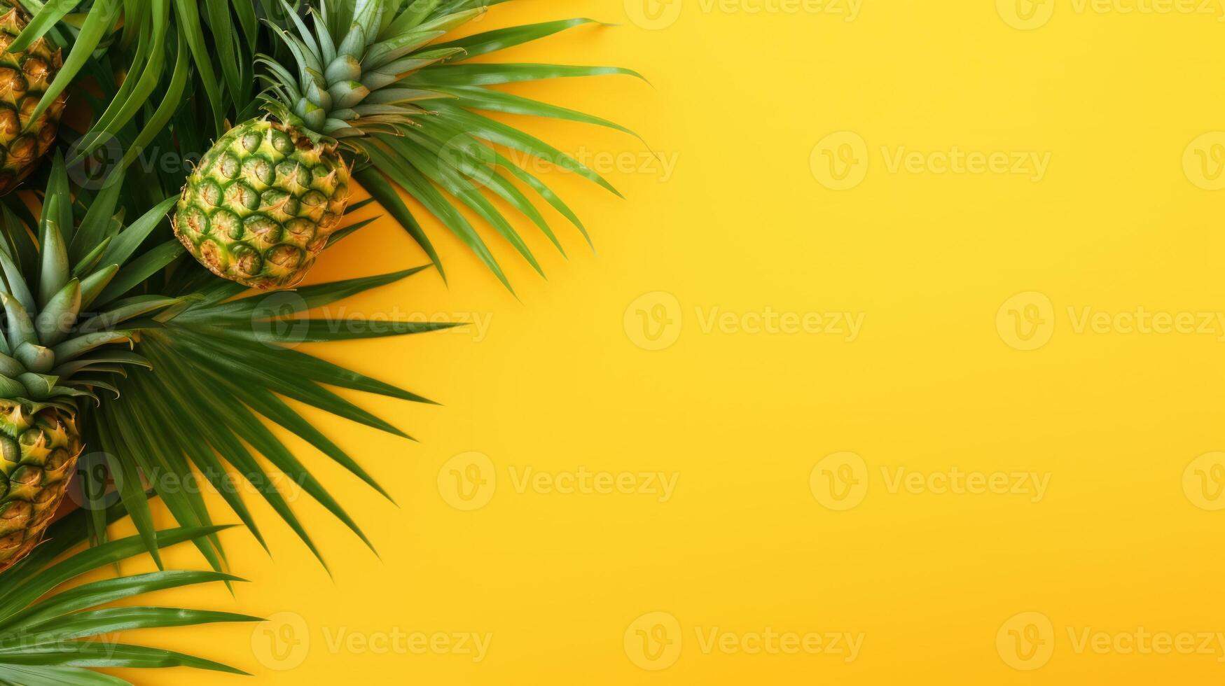 AI generated Yellow tropical background with pineapples. Neural network AI generated photo