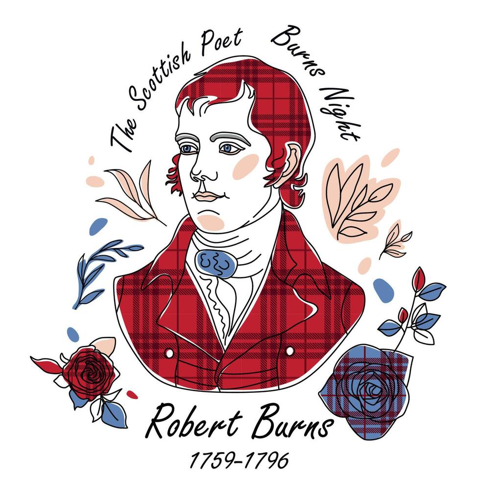 Robert Burns night icon line element. Vector illustration of Robbie Burns icon line isolated on clean white background with roses