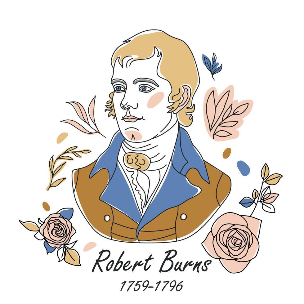 robbie quemaduras noche icono línea elemento. vector ilustración de robbie quemaduras icono línea aislado en limpiar blanco antecedentes con rosas