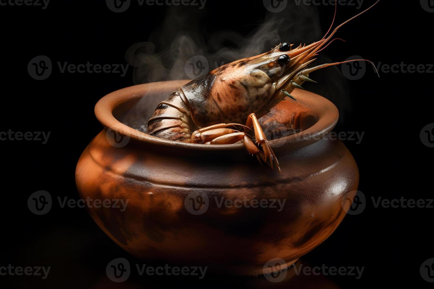AI generated Delicious boiled crayfishes on black table, closeup. Neural network AI generated photo