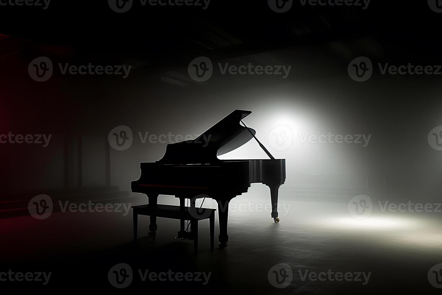 AI generated piano and smoke on stage. Neural network AI generated photo