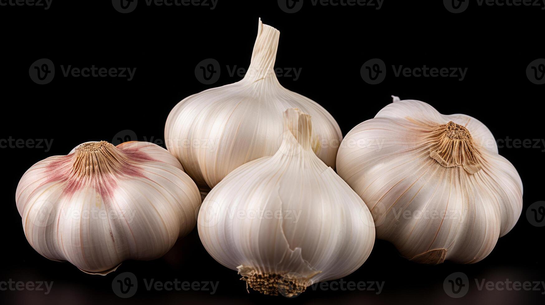 AI generated Garlic on a black background. Neural network AI generated photo