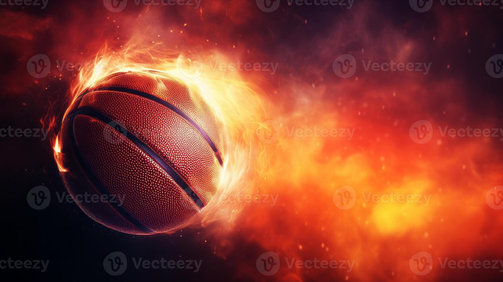 ai generado ardiente baloncesto pelota, bola de fuego fondo de pantalla. neural red ai generado foto