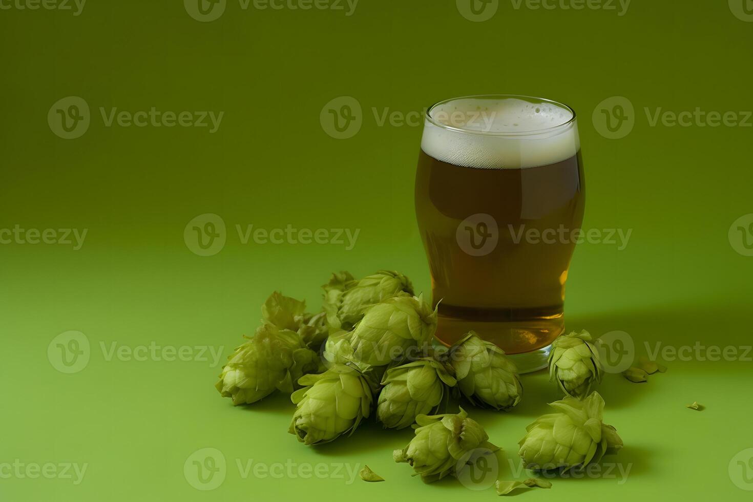 AI generated Glass of beer with hop cones. Neural network AI generated photo