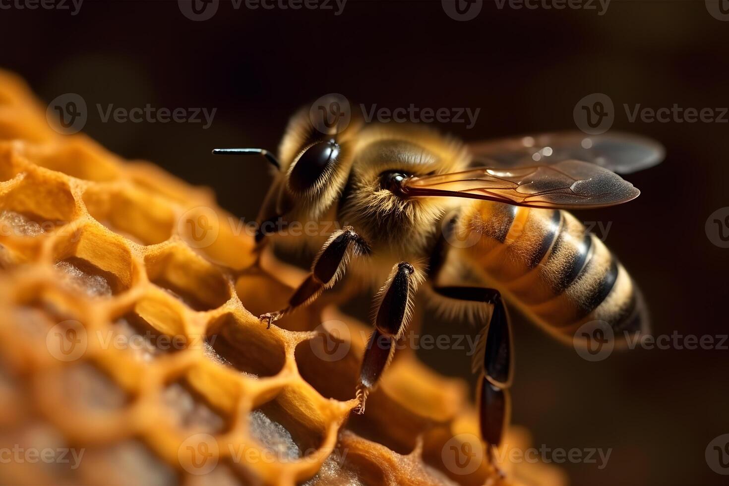 AI generated bee and honeycombs. Neural network AI generated photo