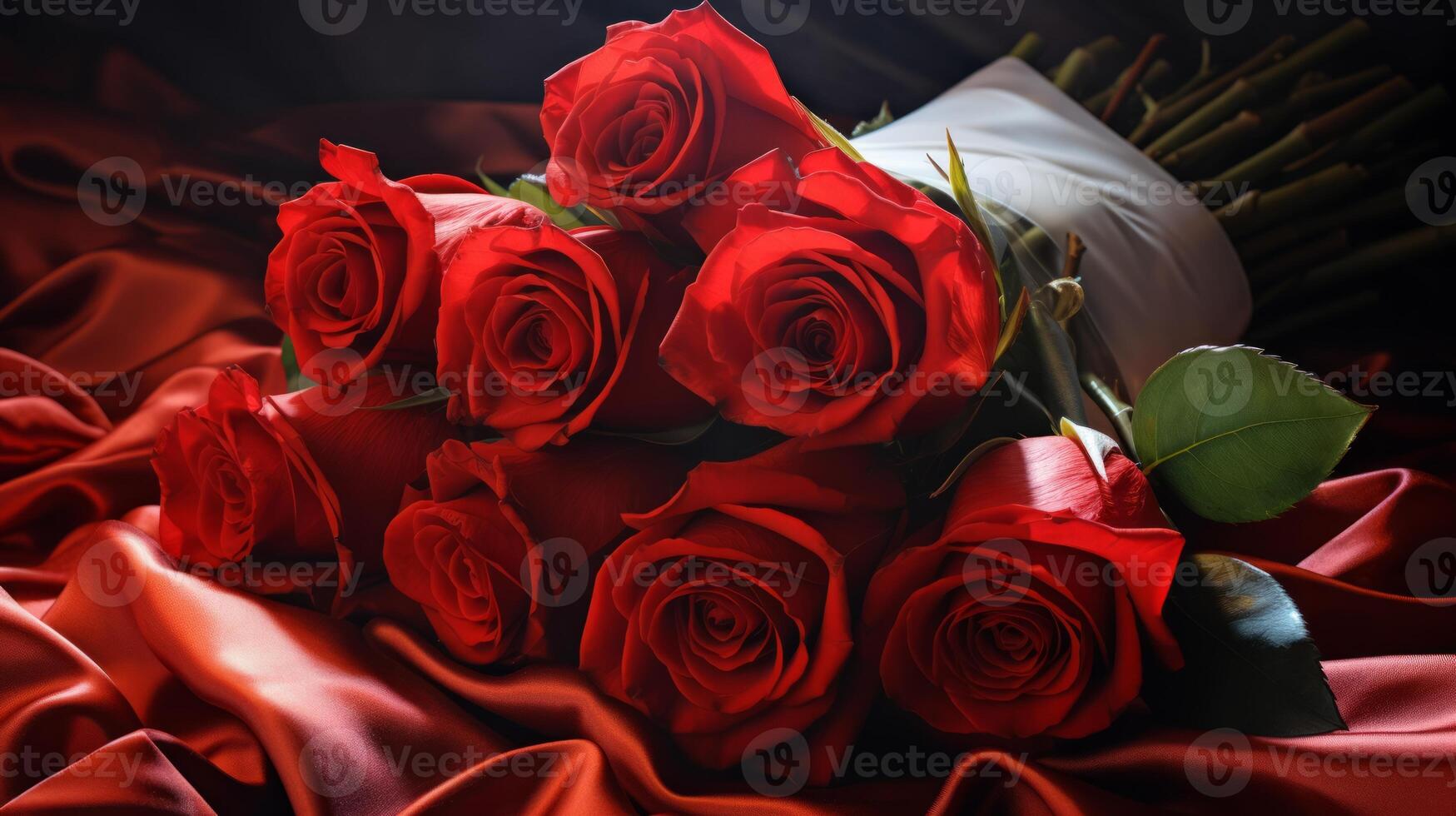AI generated Crimson red rose flowers bouquet. Neural network AI generated photo