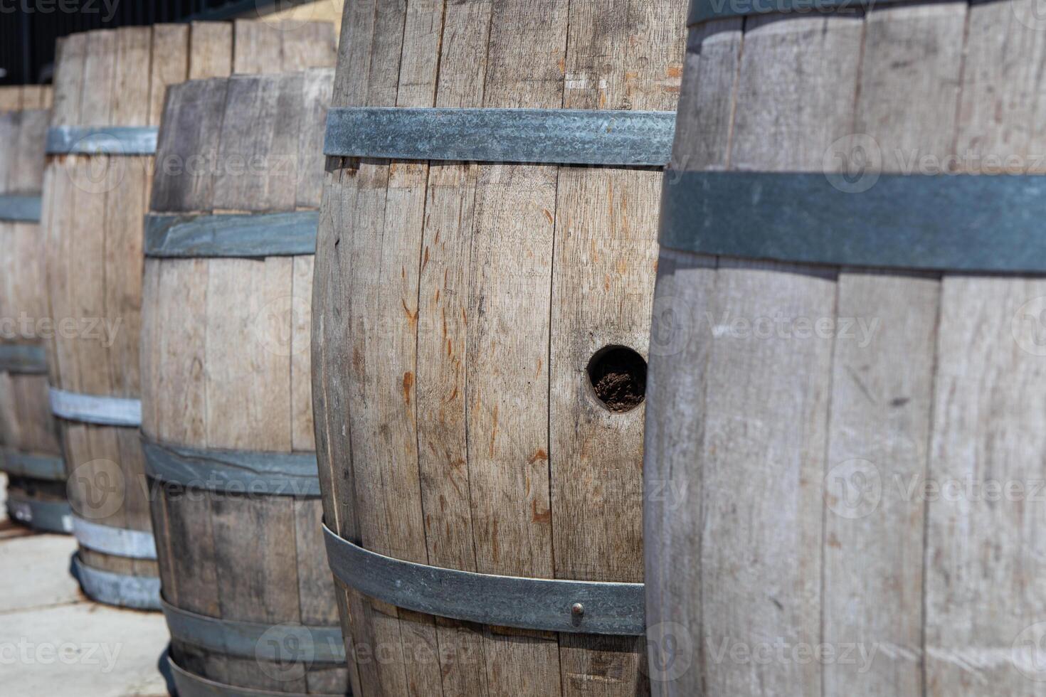 Row of Wooden Barrels photo