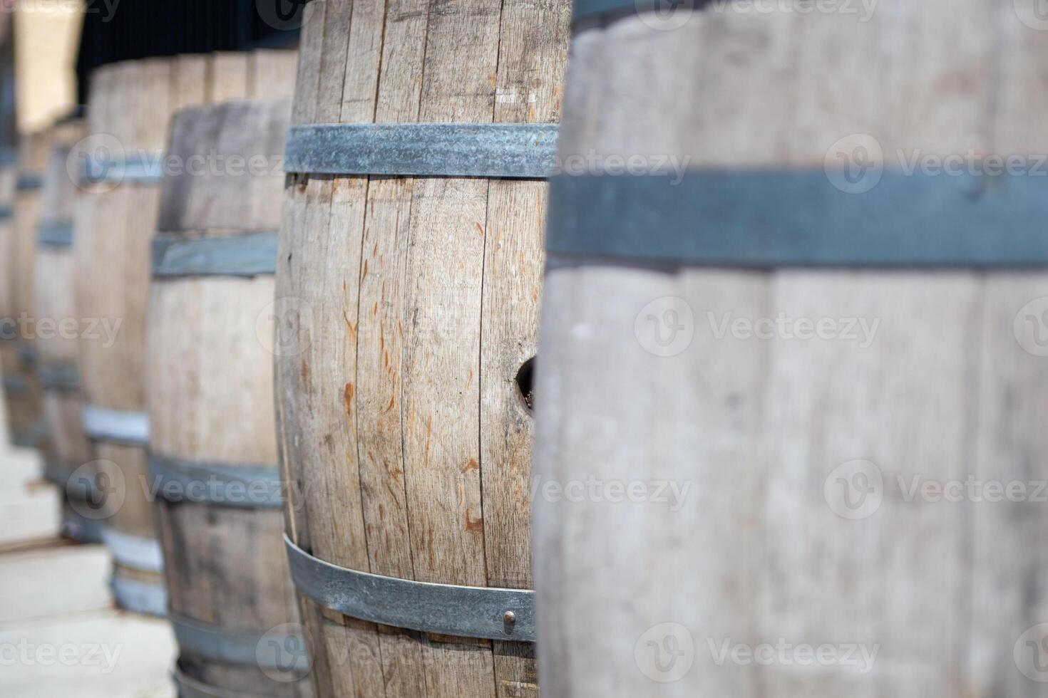 Row of Wooden Barrels photo