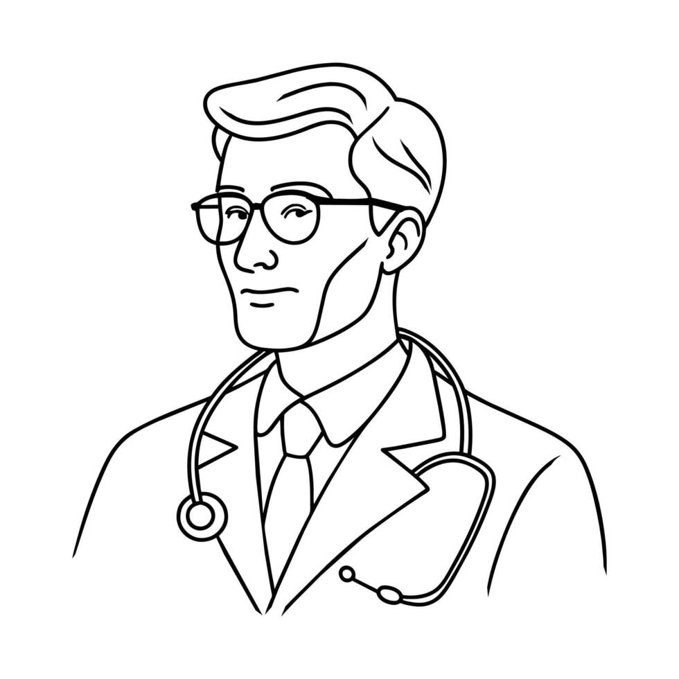 Doctor continuous line art vector illustration.