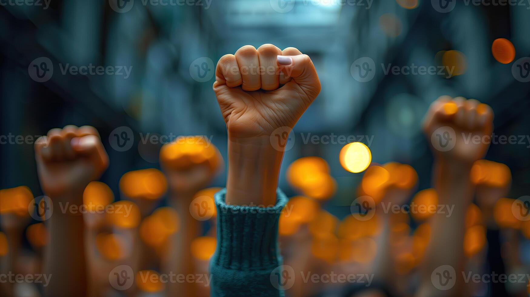 AI generated View of hand with fist up for womens day celebration, women empowerment photo