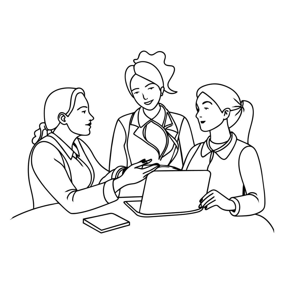 Business woman teamwork Continuous line art Vector illustration