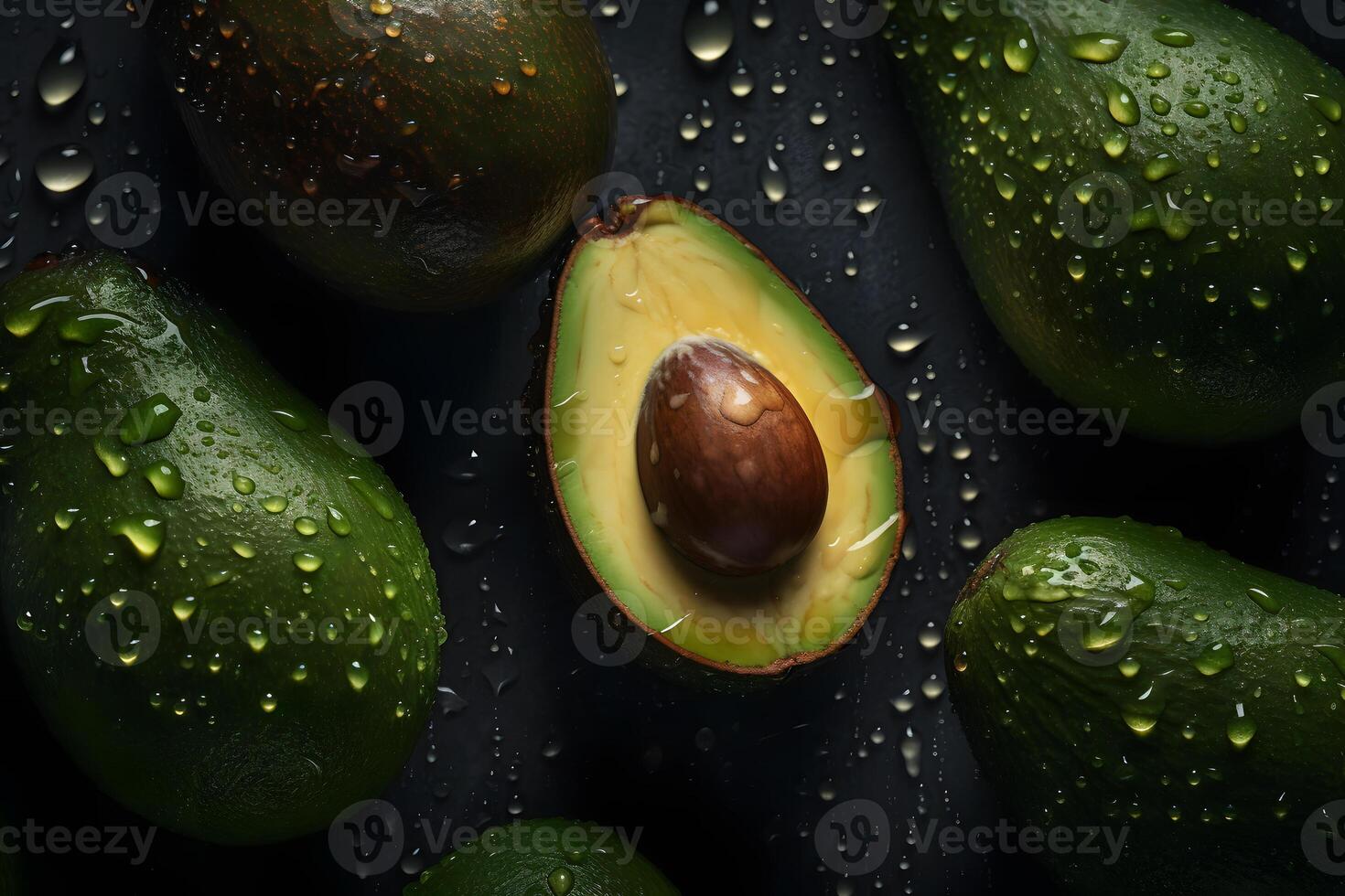 AI generated Fresh tropical avocado fruit close up good for background. Neural network AI generated photo