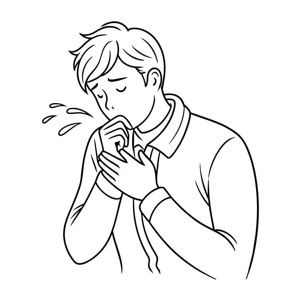 Young man feeling unwell continuous line art drawing vector
