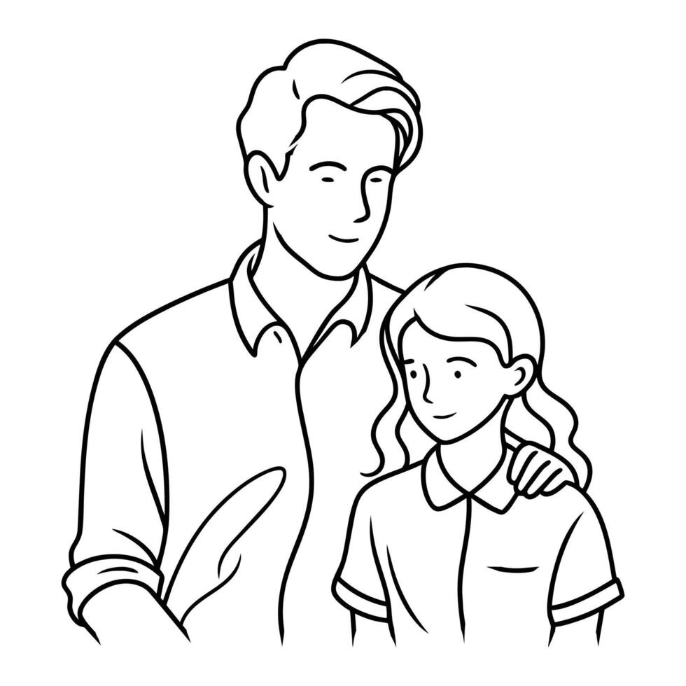 Father with daughter Continuous line art drawing vector