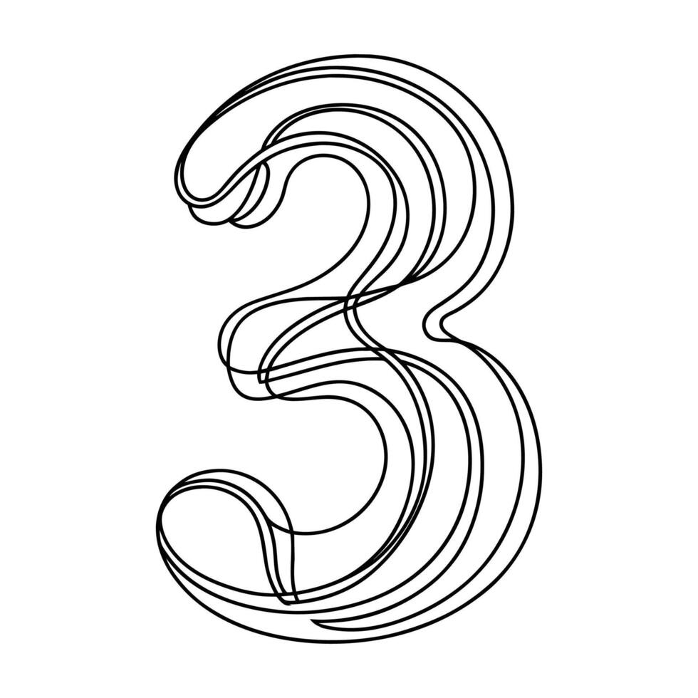 Three numeric character continuous line art drawing vector