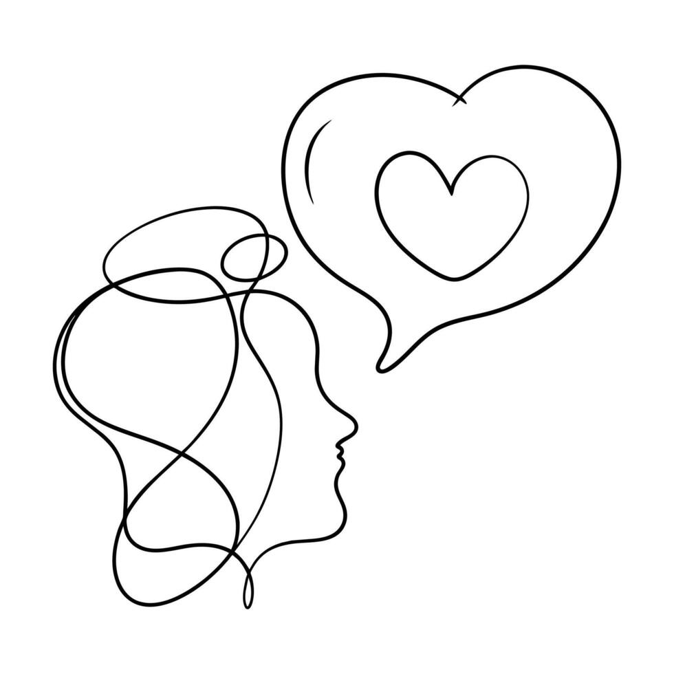 Cloud with heart inside love Continuous line art on white background vector