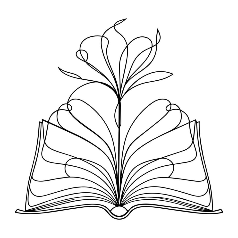 Open book line art vector on white background
