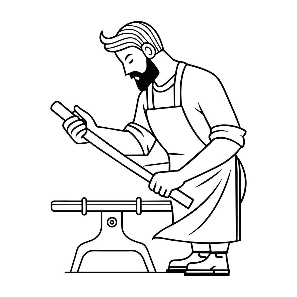 Blacksmith Continuous line art Vector illustration