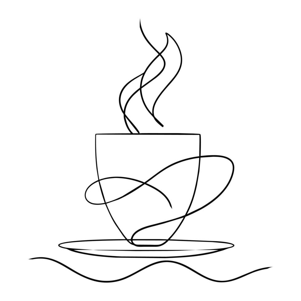 Coffee cup Continuous line art on white background. vector