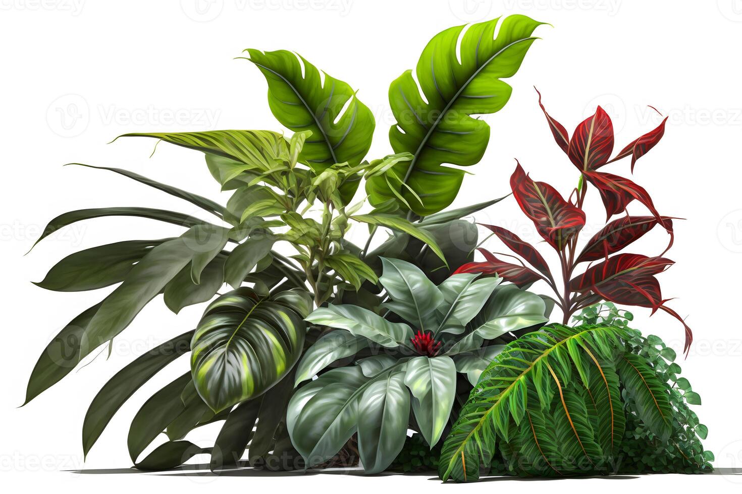 AI generated Tropical plant leaves on white background. Neural network AI generated photo