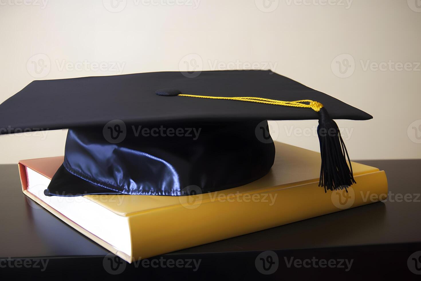 AI generated graduation hat and book for education day. Neural network AI generated photo