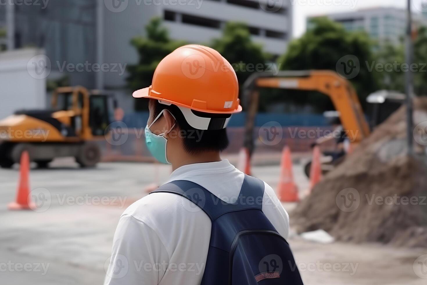 ai generado construcción ingeniero supervisando trabajo a edificio sitio. neural red ai generado foto