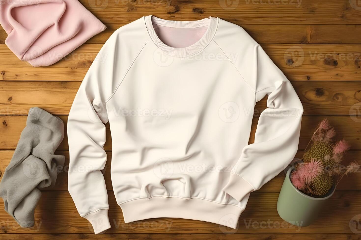 AI generated White sweater on a pink background. Mockup template for print design. Neural network AI generated photo