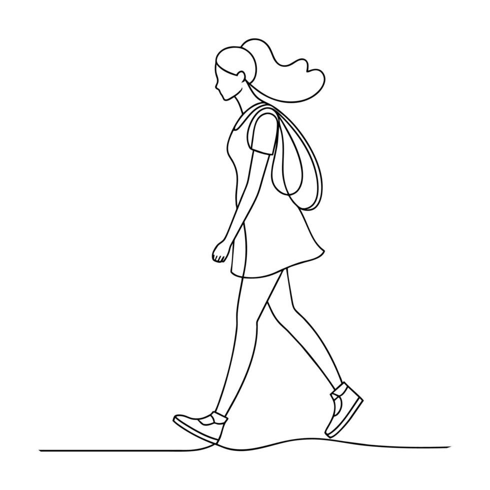 Woman walk line art drawing on white background vector