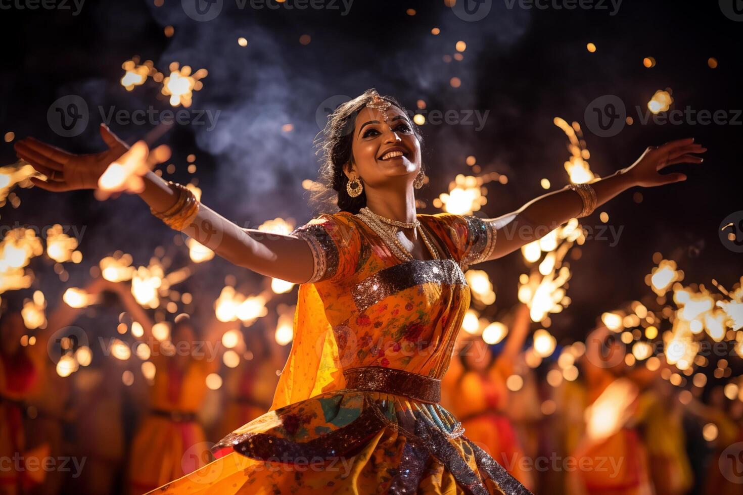 AI Generated Joyous and lively dance performances that often take place during Diwali celebrations in India photo