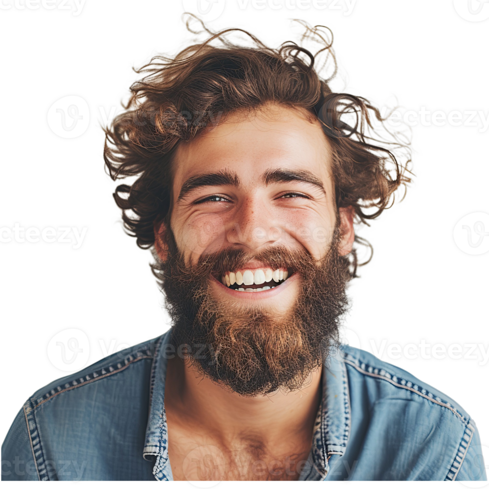 AI generated Portrait of young handsome hipster man with beard smiling laughing looking at camera png