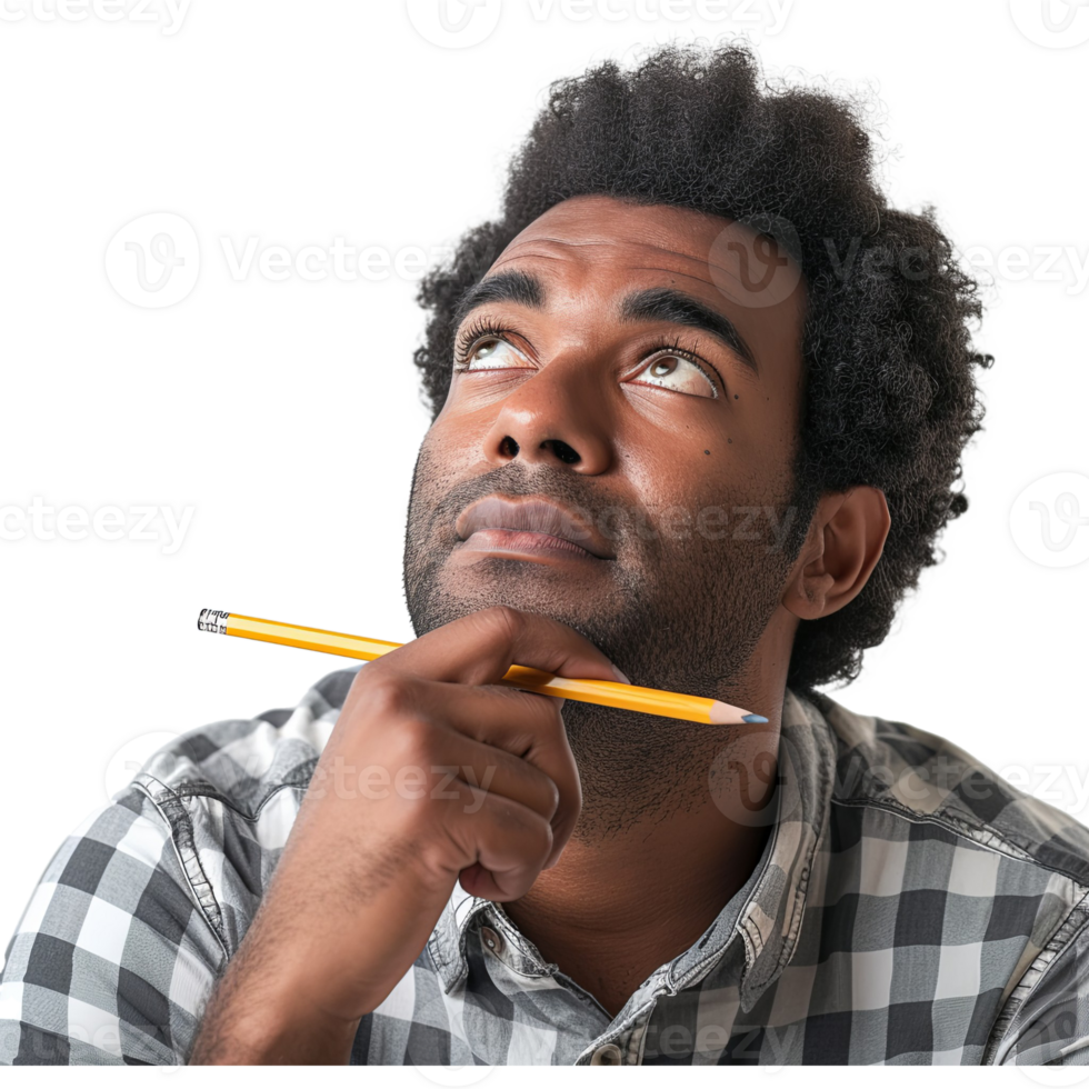 AI generated Handsome late 20s black man with pencil on chin thinking png