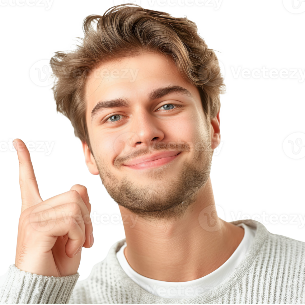 AI generated Portrait of young man finger up png