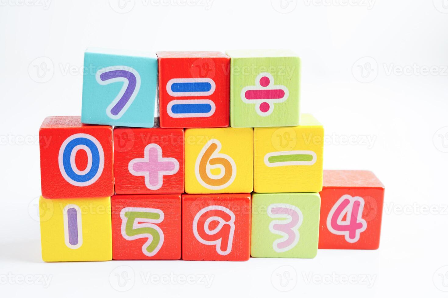 Number wood block cubes for learning Mathematic, education math concept. photo