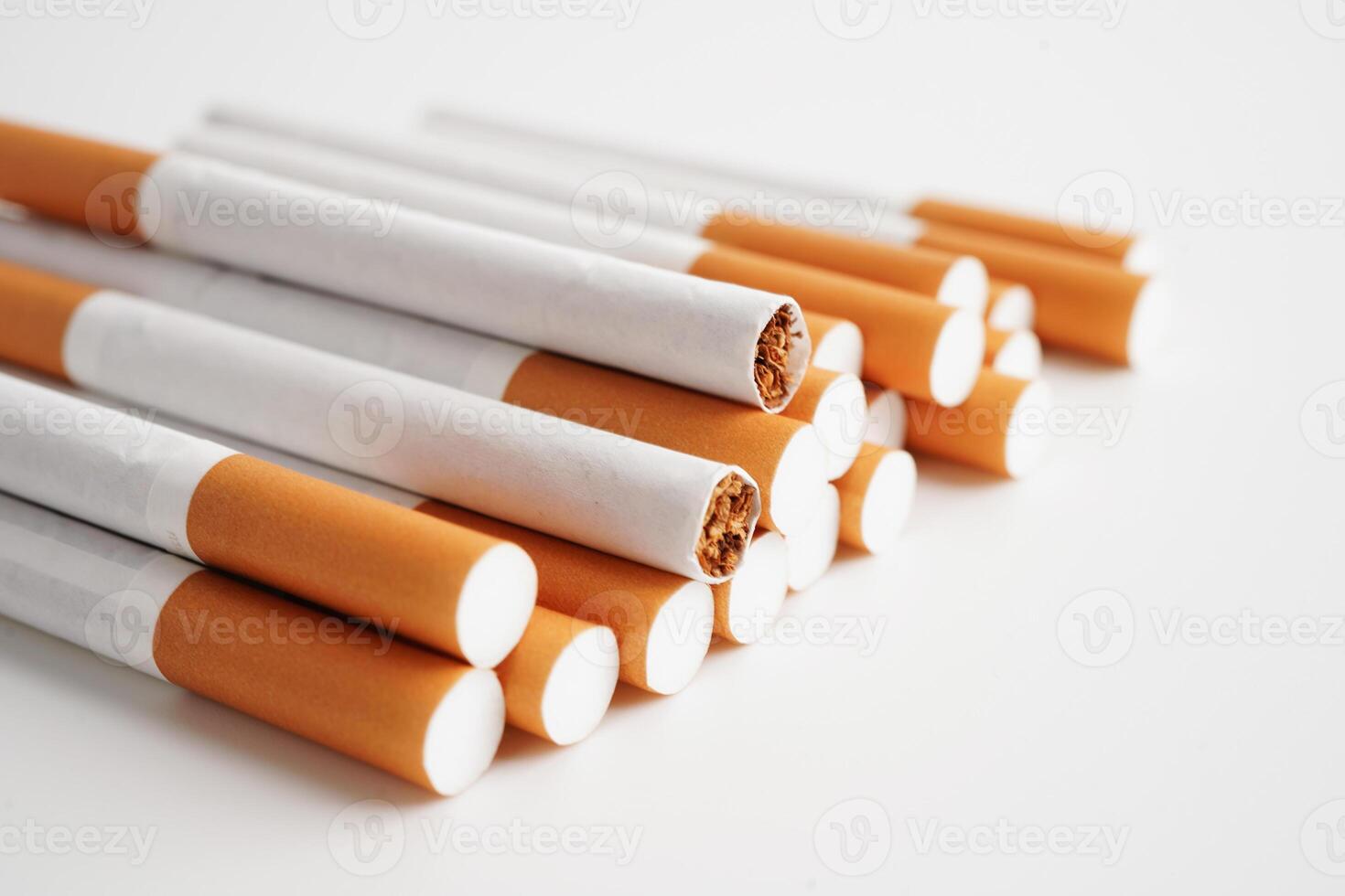 Cigarette, roll tobacco in paper with filter tube, No smoking concept. photo