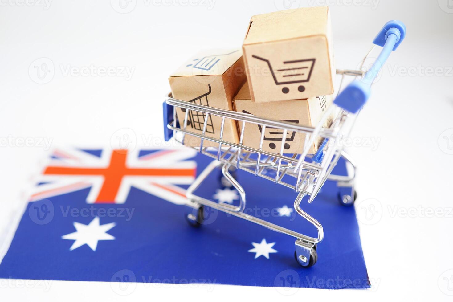 Online shopping, Shopping cart box on Australia flag, import export, finance commerce. photo