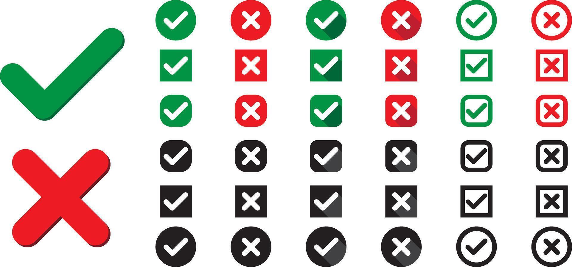 check marks and red crosses or correct and wrong design in Circle and square vector