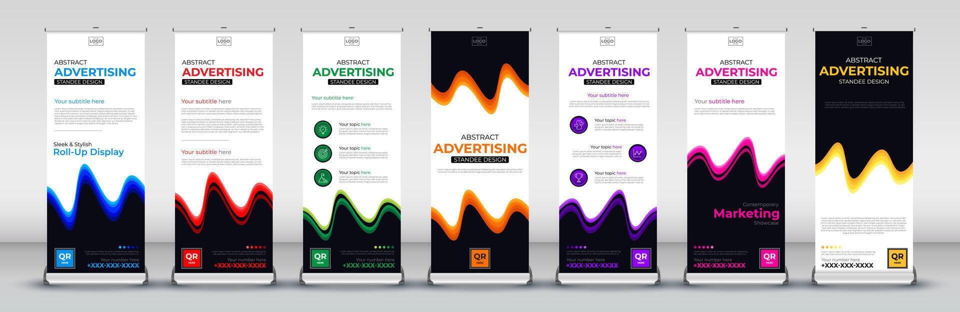 Business abstract roll up banner design for Streets, events, presentations, meetings, annual events, exhibitions in blue, red, green, orange, purple, pink and yellow vector